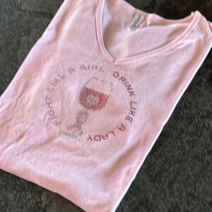 Light pink V-Neck Short Sleeve T-Shirt XXL Breast cancer awareness